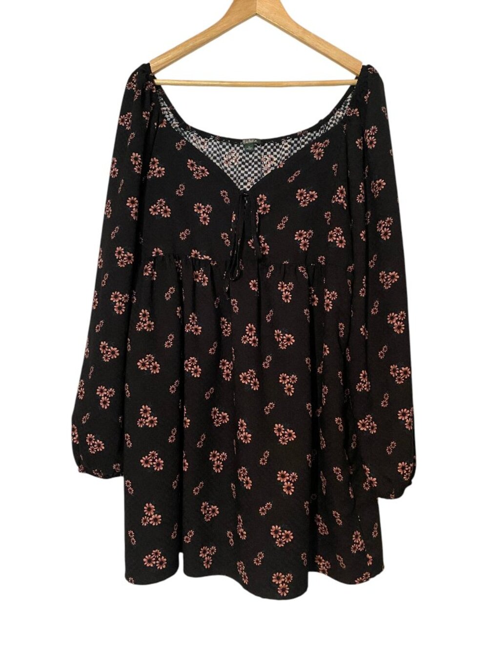 WILD FABLE - Black Floral Babydoll Mini Dress - Long Sleeves - Size: Women's XL